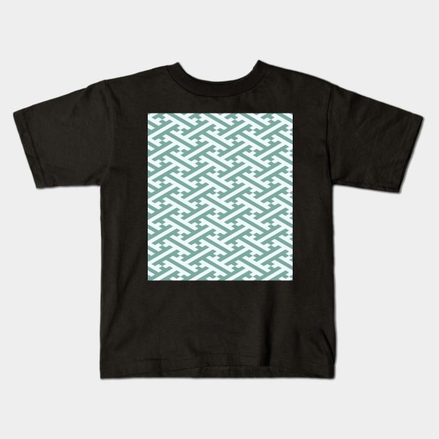 Green Sayagata Japanese Pattern Kids T-Shirt by diffrances